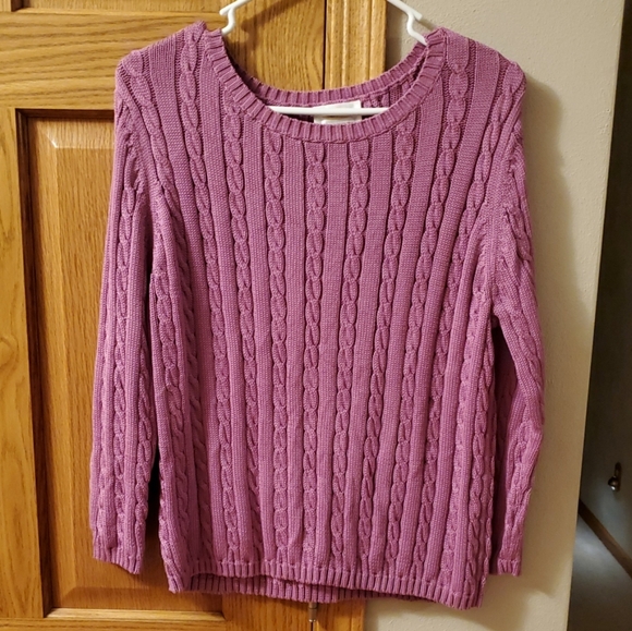 Talbots Sweaters - Talbots Women’s Purple Cable Knit Cotton Pullover XL 3/4 Length Sleeve Sweater